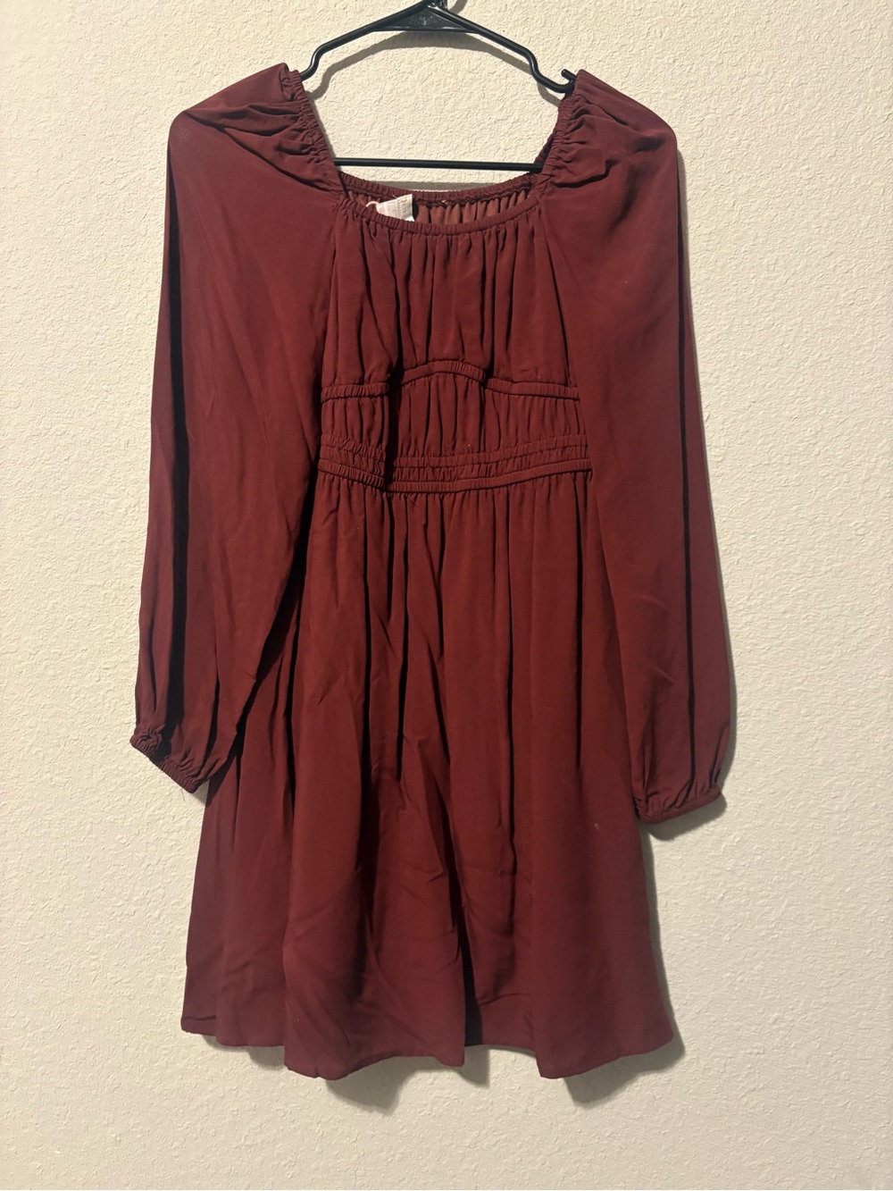 GB girls Long Sleeve Burgundy Peasant Dress